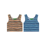 Women Vest Summer Vintage Contrast Color Striped Vest