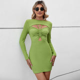 Women Dress Spring and Summer Leisure Hollow Sheath Short Long Sleeve Dress