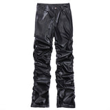 Men Sweatpants Dark Punk Glossy Pleated PU Leather Pants