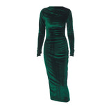Women Dresses Spring Slim-Fitting round-Neck Long-Sleeved Dress