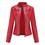 Red Leather Jacket Motorcycle Clothing Leather Coat Short Women's Jacket