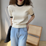 Women Knitted T-shirt Autumn round Neck Short Sweater Top