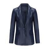 Red Leather Jacket Long-Sleeved Coat Women's Single Button Casual Solid Color Leather Coat