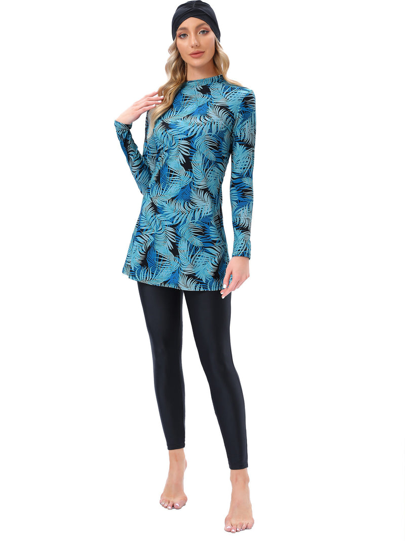 Muslim Bathing Suits Muslim Swimsuit Long Sleeve Trousers Three-Piece Set Sun Protection Burkini with Chest Pad