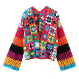 Women Sweater Knitwear Autumn Vintage Handmade Plaid One Button Cardigan Sweater