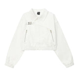 Women Jacket Fall Lapels Solid Color Zipper Pocket Coat