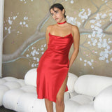 Women Dresses Summer Sexy Backless Slim Fit Split Sling Dress