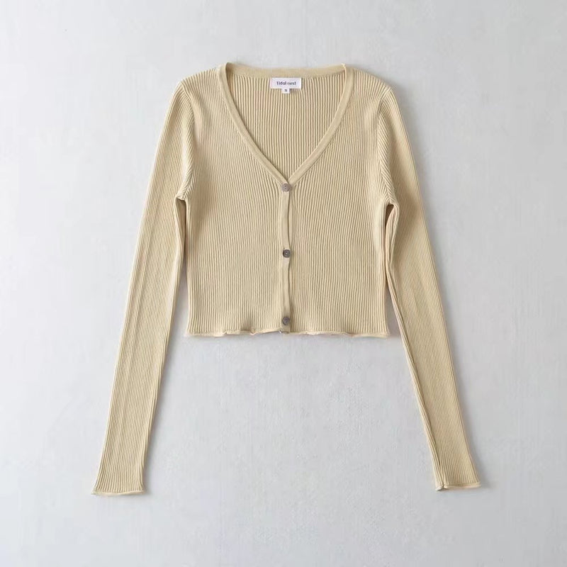 Women Sweater Knitwear Autumn Knitted Cardigan Female Short V-neck Slim Fit Coat Sweater