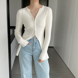 Women Cardigan Sweater V-neck Sweater Long Zipper Cardigan Long Sleeve Top 8t8315