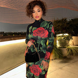 Women Dresses Turtleneck Long Sleeve Slim Mid-Length Sheath Dress