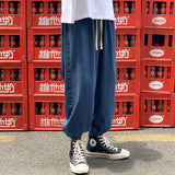 Men Jeans Fleece Addition Denim Trousers Men's Spring and Autumn Loose Wide-Leg Pants