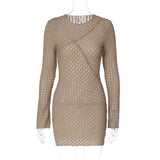 Women Dresses Long Sleeve Sexy Ripped Hip Skirt