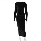 Women Dresses Spring Slim-Fitting round-Neck Long-Sleeved Dress