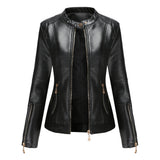Red Leather Jacket PU Leather Short Coat Stand Collar Jacket