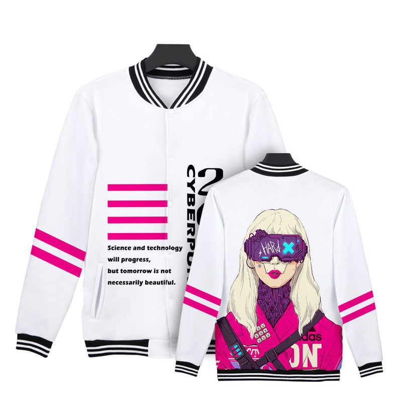 Cyberpunk 2077 Jacket Baseball Uniform Long Sleeve Fleece Button Jacket