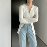 Women Cardigan Sweater V-neck Sweater Long Zipper Cardigan Long Sleeve Top 8t8315