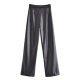 Women Sweatpants Autumn Straight Wide-Leg Pants PU Trousers
