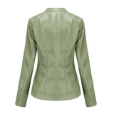 Red Leather Jacket PU Leather Short Coat Stand Collar Jacket