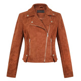 Women Leather Jacket Suede Jacket Women's Lapel Long-Sleeved, Slim-Fit, Short Motorcycle Jacket Top