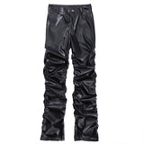 Men Sweatpants Dark Punk Glossy Pleated PU Leather Pants