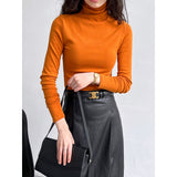 Women T Shirt Autumn Slim Fit Half Turtleneck Bottoming Shirt