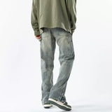 Men Jeans Zipper Split Jeans Spring Vintage Baggy Straight Trousers