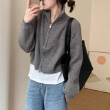 Women Knitted Cardigan Autumn and Winter Zipper Knitted Cardigan Stand Collar Sweater