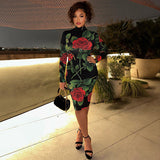 Women Dresses Turtleneck Long Sleeve Slim Mid-Length Sheath Dress