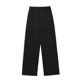 Men Sweatpants Solid Color Pleated Casual Suit Pants Loose Straight Trousers