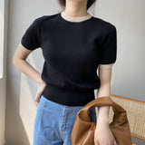 Women Knitted T-shirt Autumn round Neck Short Sweater Top