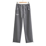 Women Sweatpants Autumn and Winter Embroidery Drawstring Cargo Suit Pants Pocket Casual Pants