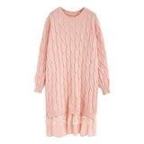 Women Knitwear Autumn and Winter Long Lace Stitching Sweaters Dress