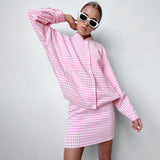 Women Trench Coat Autumn and Winter Stand Collar Long Sleeve Plaid Two-Piece Set Loose Casual Jacket