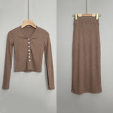 Women's Dresses Two-Piece Suit Women's V-neck Buttons Long-Sleeved Cardigan Hip Skirt