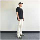 Men Jeans Zipper Slit Slightly Flared Casual Pants Loose Cargo Pants