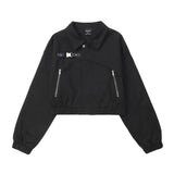 Women Jacket Fall Lapels Solid Color Zipper Pocket Coat