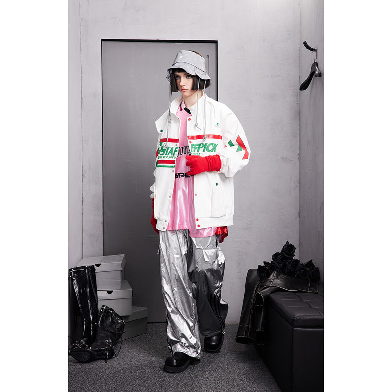 Unisex Jacket Embroidered Jacket Men and Women Couple Loose Stand Collar Coat
