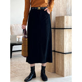 Women Skirt Vintage Corduroy Skirt Autumn and Winter Slit Sheath Skirt