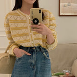 Women Knitwear Autumn Striped round Neck Sweater Loose Knitted Cardigan