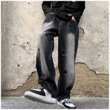 Men Jeans Ripped Jeans Men's Autumn Retro Loose Straight Trousers