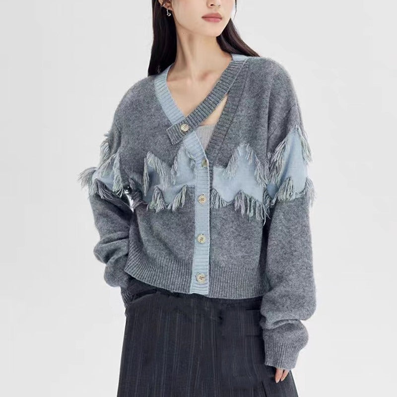 Women Knitwear Autumn and Winter Tassel Loose Knitted Cardigan