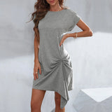 Women Dress Casual round Neck Knitted Short Sleeve Dress