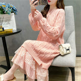Women Knitwear Autumn and Winter Long Lace Stitching Sweaters Dress
