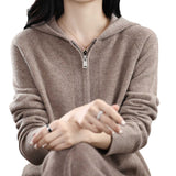 Women Knitwear Fall Winter Hooded Double Zipper Sweaters Cardigan