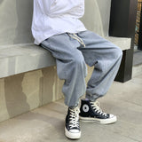 Men Jeans Fleece Addition Denim Trousers Men's Spring and Autumn Loose Wide-Leg Pants