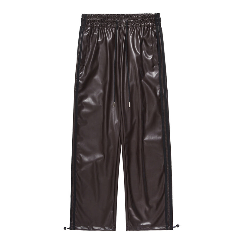 Men Sweatpants PU Leather Pants Men's Loose Waterproof Windproof Locomotive Style Cycling Trousers