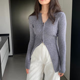 Women Cardigan Sweater V-neck Sweater Long Zipper Cardigan Long Sleeve Top 8t8315