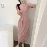 Women Dresses Short Sleeve round Neck Slim Fit Long Dress Loose Dress