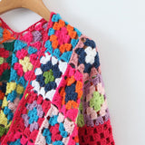 Women Sweater Knitwear Autumn Vintage Handmade Plaid One Button Cardigan Sweater