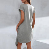 Women Dress Casual round Neck Knitted Short Sleeve Dress